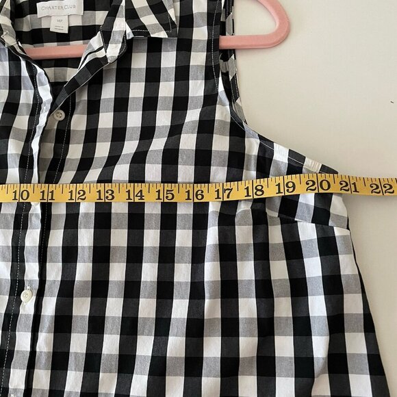 Charter Club Women's Petite Cotton Shirt 14P Black White Gingham Check Tie Front - Picture 3 of 6